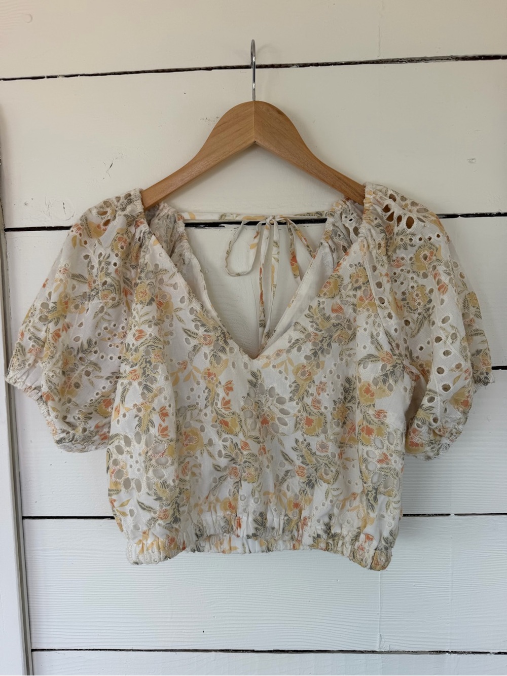 Lucy Paris Puff-Sleeve Crop Top - Cream/Yellow